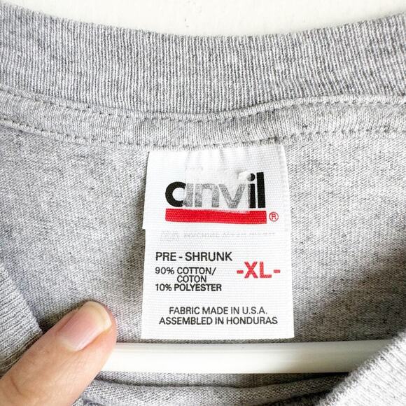 Anvil Heather Gray Denmark Embroidered Logo Men’s T-Shirt Travel Size XL Europe - Picture 3 of 4